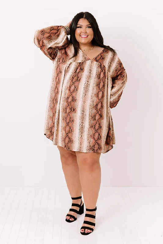 Looking For Love Snake Print Babydoll Dress In Brown Curves