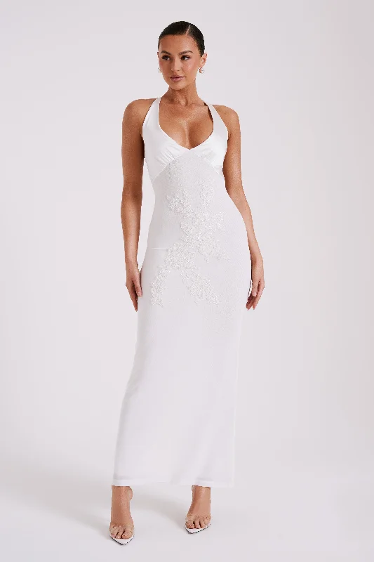 Maya Beaded Mesh Maxi Dress - White