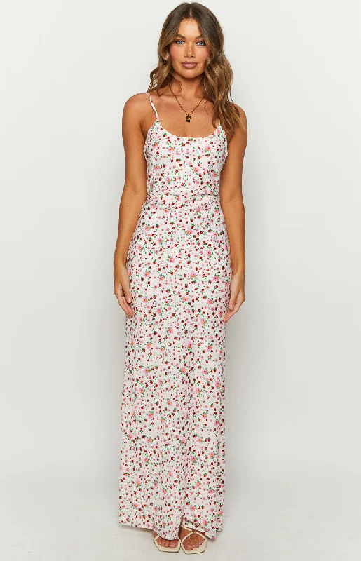 Renesmee White Floral Satin Maxi Dress