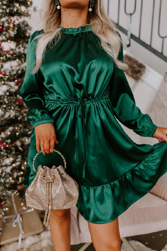 Tried And True Love Satin Dress In Hunter Green