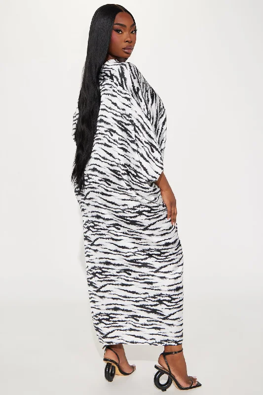 Wild Thang Satin Kaftan Maxi Dress - Black/White